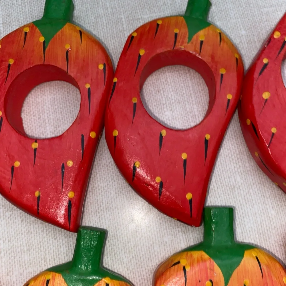 Vintage Wooden Strawberry Napkin‎ Rings Set (10)